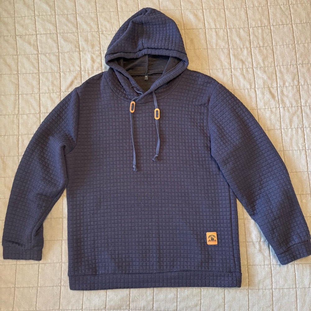 Men's Quilted Navy Hooded Sweatshirt with Contrast Tabs